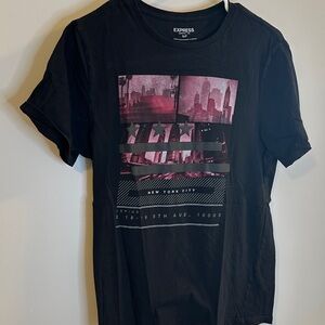 Express Black Tee with Pink City Graphic